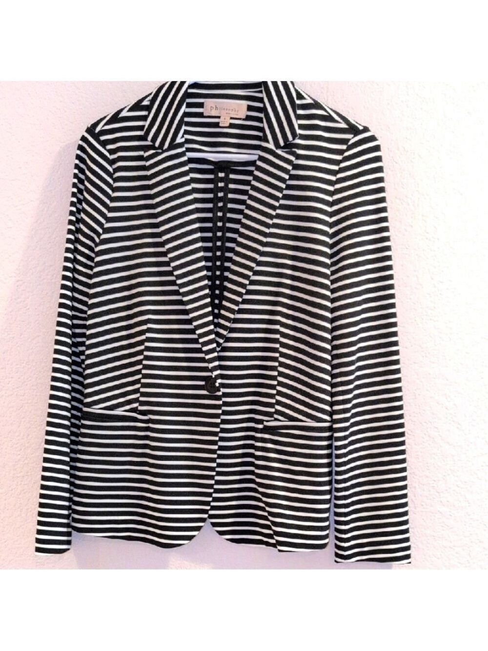 Philosophy Republic Clothing, Size Small,Black & White Striped One Button Jacket